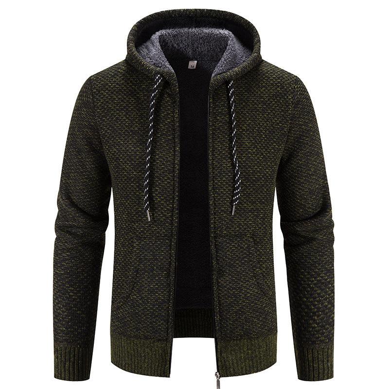 Winter Coat Zipper Closure Solid Color Long Sleeves Drawstring With Hat Keep Warm Casual Thicken Plush Sweater Coat For Daily - Oceanfront Products