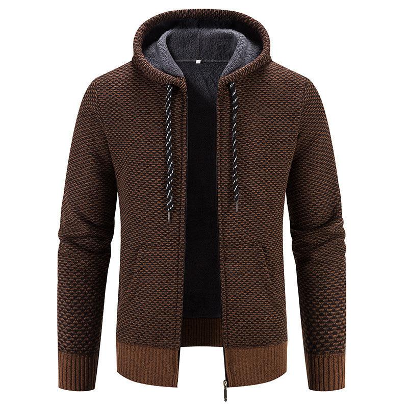 Winter Coat Zipper Closure Solid Color Long Sleeves Drawstring With Hat Keep Warm Casual Thicken Plush Sweater Coat For Daily - Oceanfront Products