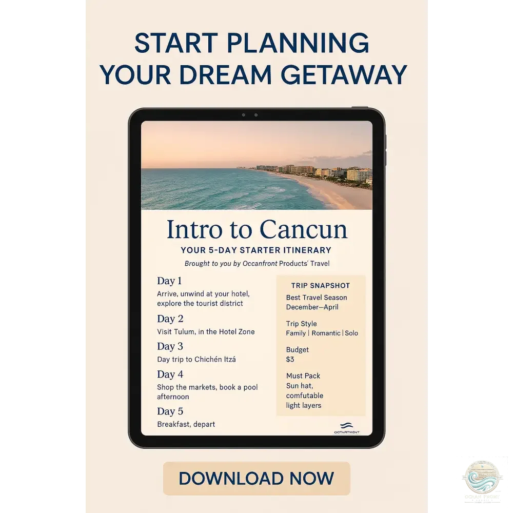 Tablet displaying a Cancun starter itinerary for travel with Explore Cancun guide in hand
