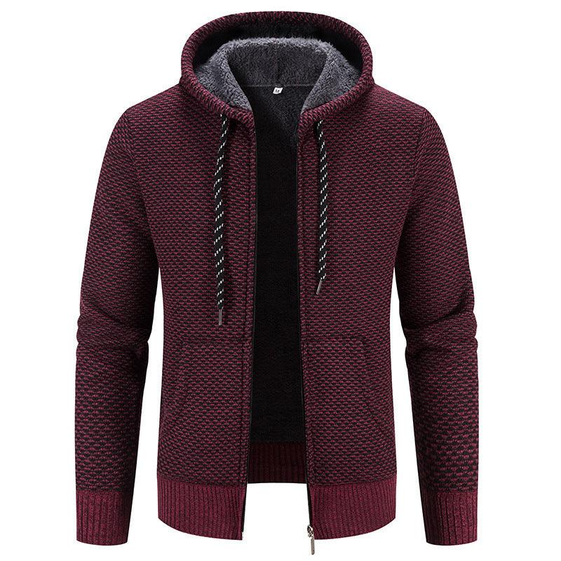 Winter Coat Zipper Closure Solid Color Long Sleeves Drawstring With Hat Keep Warm Casual Thicken Plush Sweater Coat For Daily - Oceanfront Products
