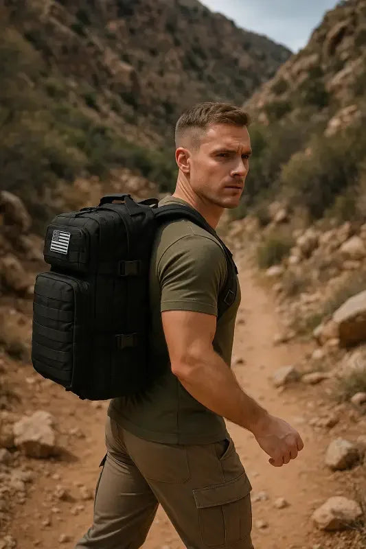 Tan Tactical Hiking Backpack with American Flag Patch for Men - Oceanfront Products