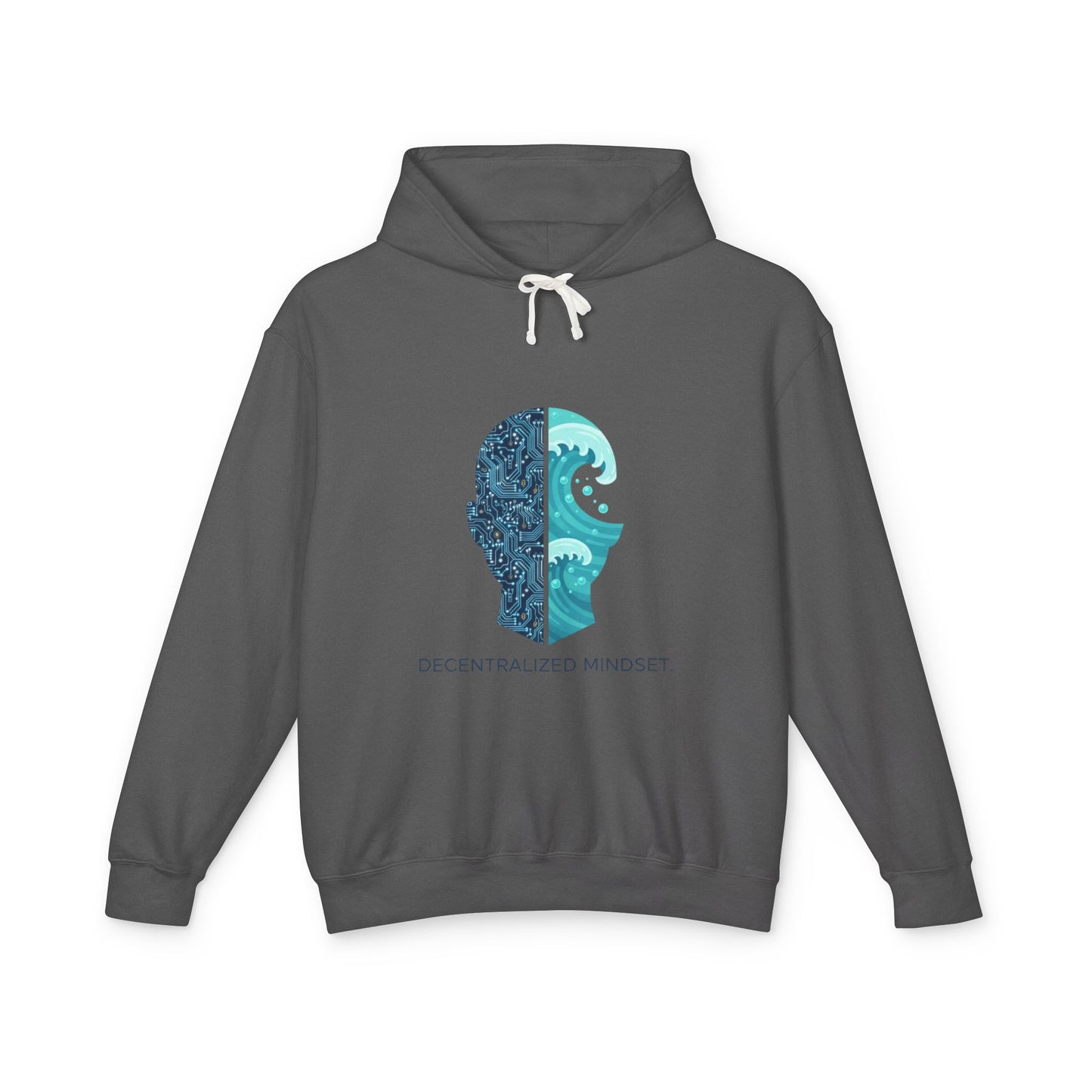 Decentralized Mindset Hoodie — Ocean Wave Split Face Graphic Hooded Sweatshirt