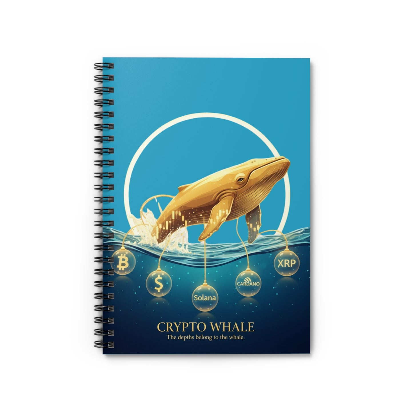 Crypto Whale Spiral Notebook — Gold Whale Crypto Design, Ruled Journal for Traders & Enthusiasts