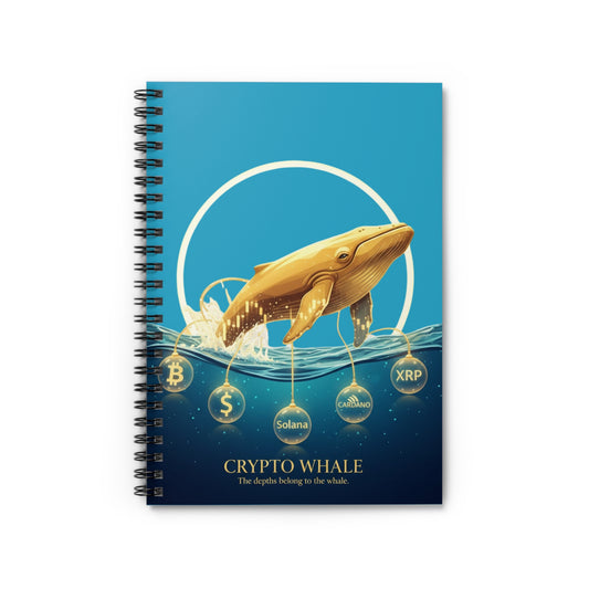 Crypto Whale Spiral Notebook — Gold Whale Crypto Design, Ruled Journal for Traders & Enthusiasts
