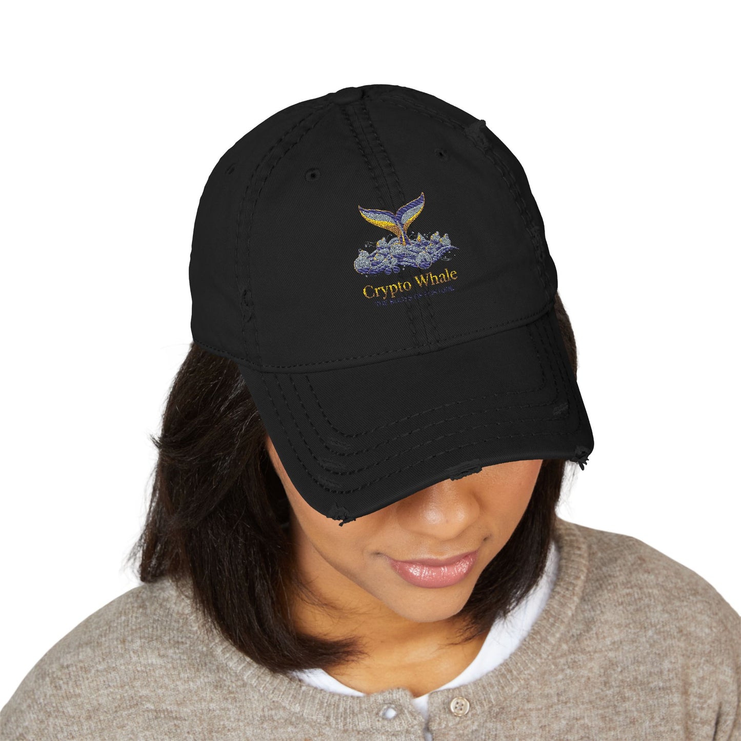 Distressed Embroidered Whale Tail Dad Hat — Coastal Casual Baseball Cap