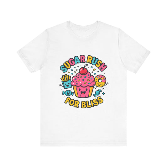 Sugar Rush for Bliss – Cartoon Snack Party Tee | Colorful Cupcake Design | Whimsical Foodie Shirt | Kawaii Vaporwave Candy Aesthetic