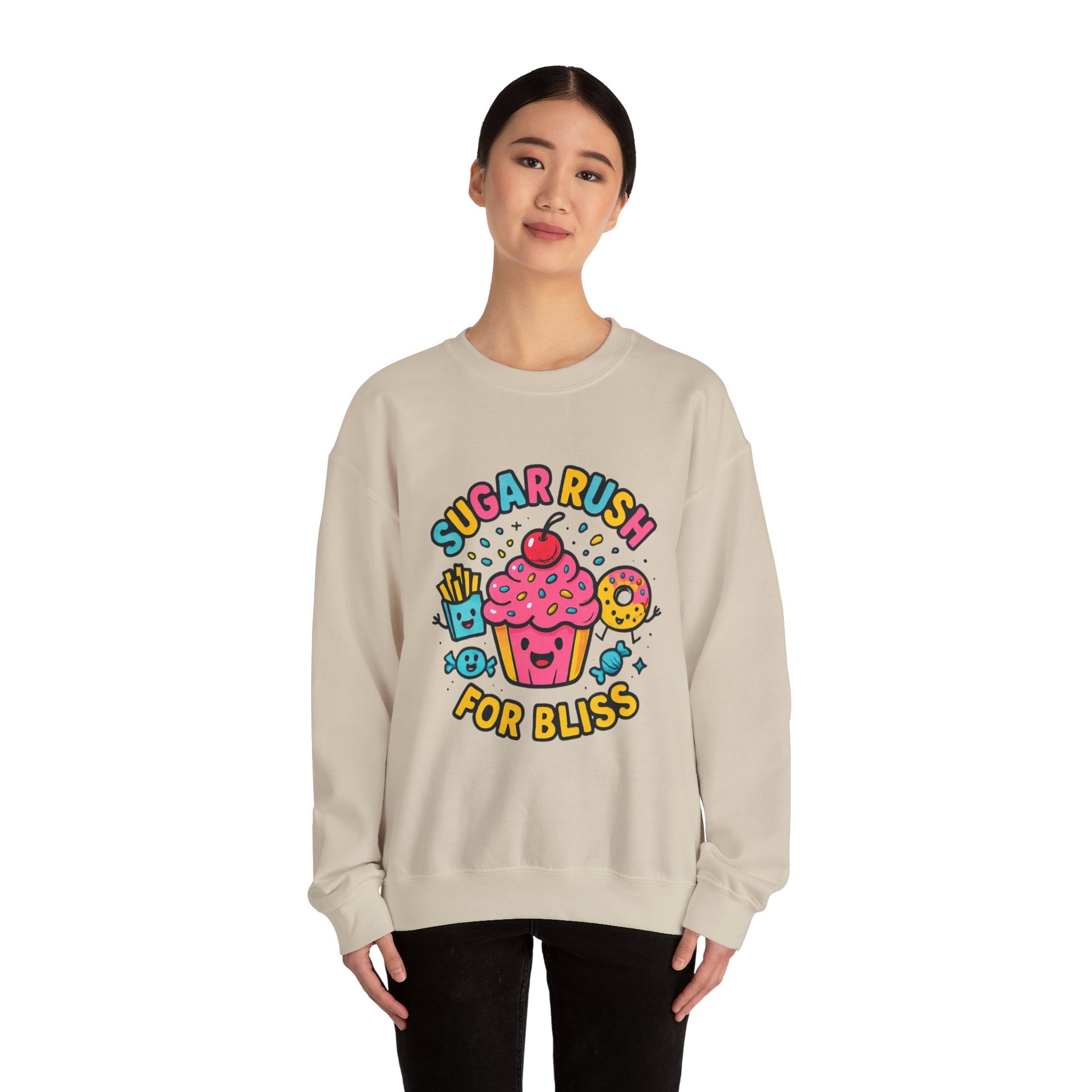 Crewneck Sweatshirt with Sugar Rush Snacks and Cakes Design - Oceanfront Products