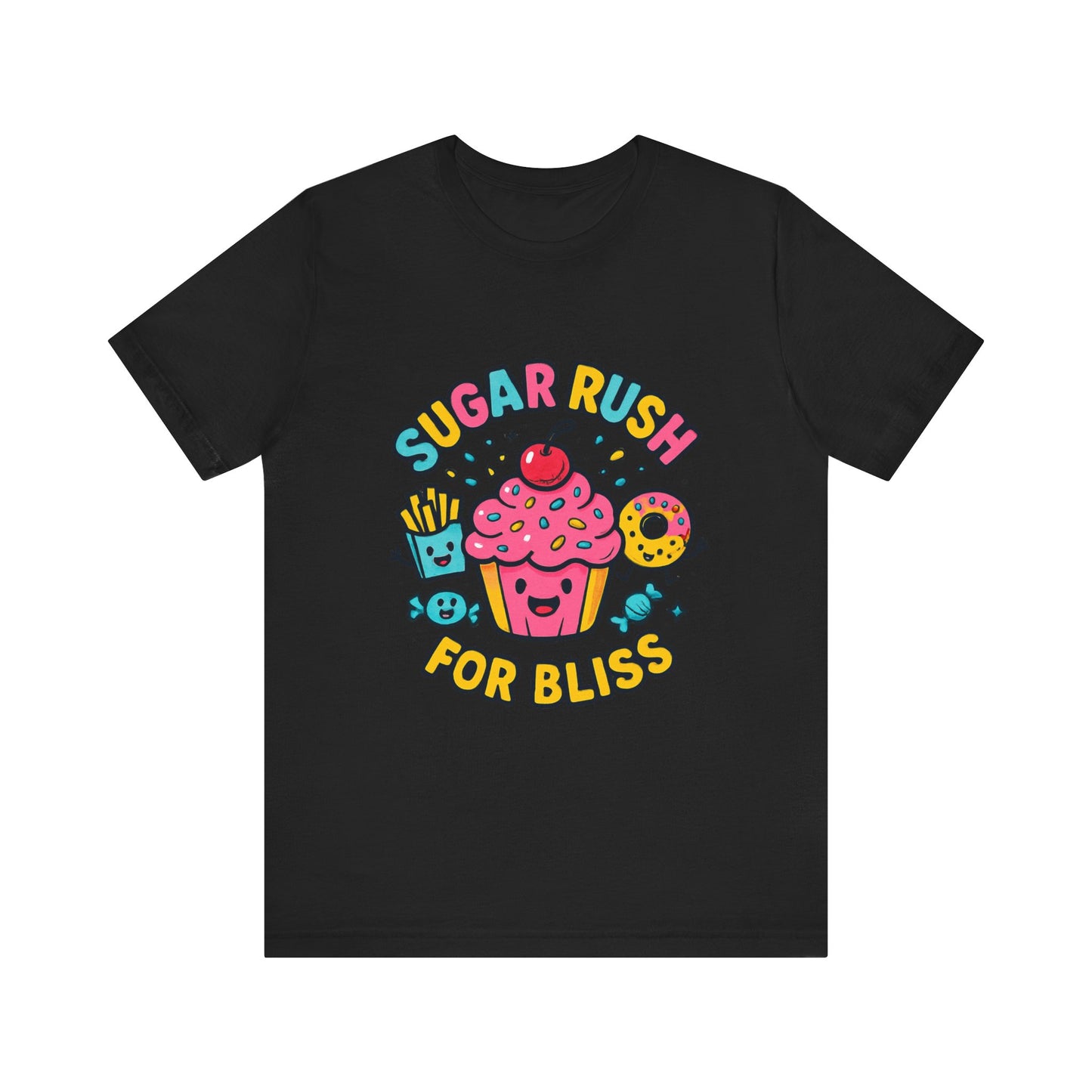 Sugar Rush for Bliss – Cartoon Snack Party Tee | Colorful Cupcake Design | Whimsical Foodie Shirt | Kawaii Vaporwave Candy Aesthetic