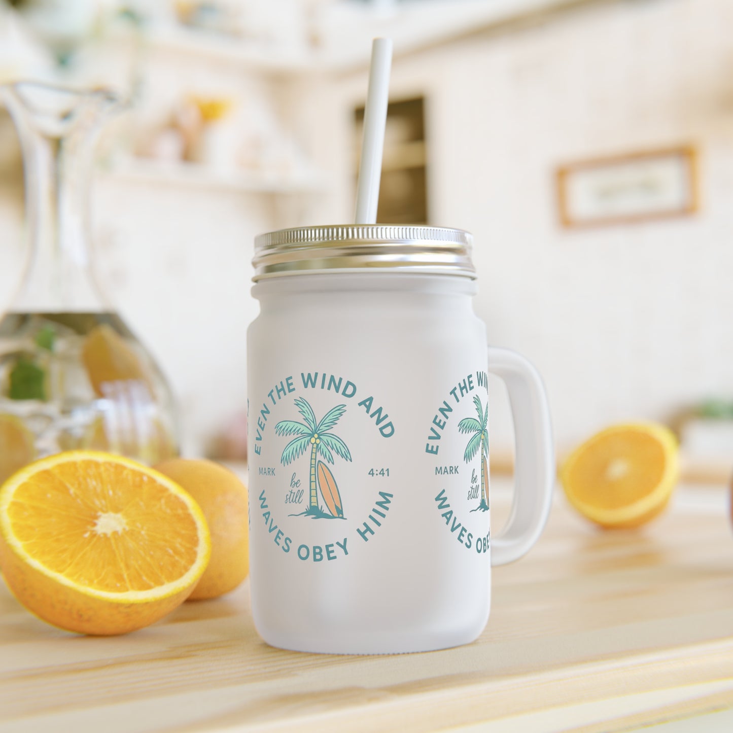 Mason Jar Mug - Even the Wind and Waves Obey Him