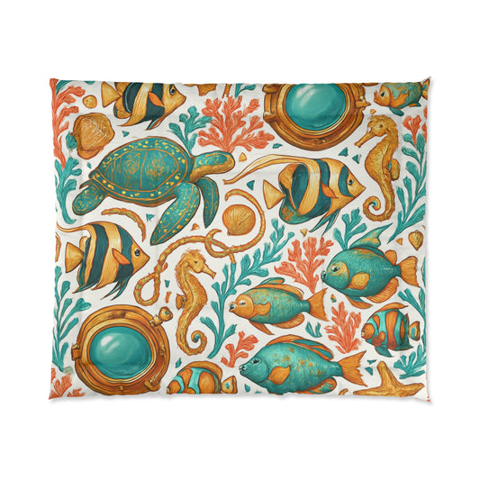 Undersea Coral Reef Comforter – Teal Turtle & Seahorse Bedding