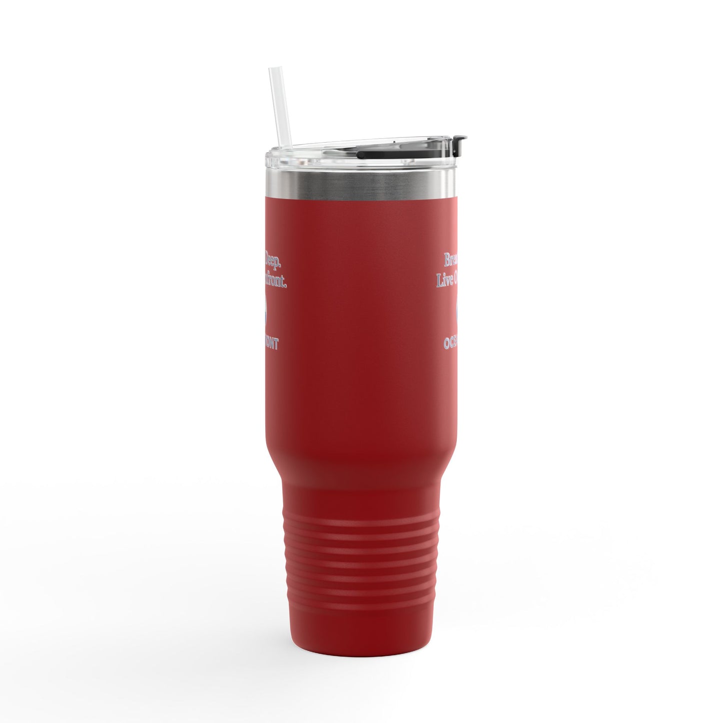 Oceanfront Insulated Travel Mug – “Breathe Deep. Live Oceanfront.” | Custom Name Option