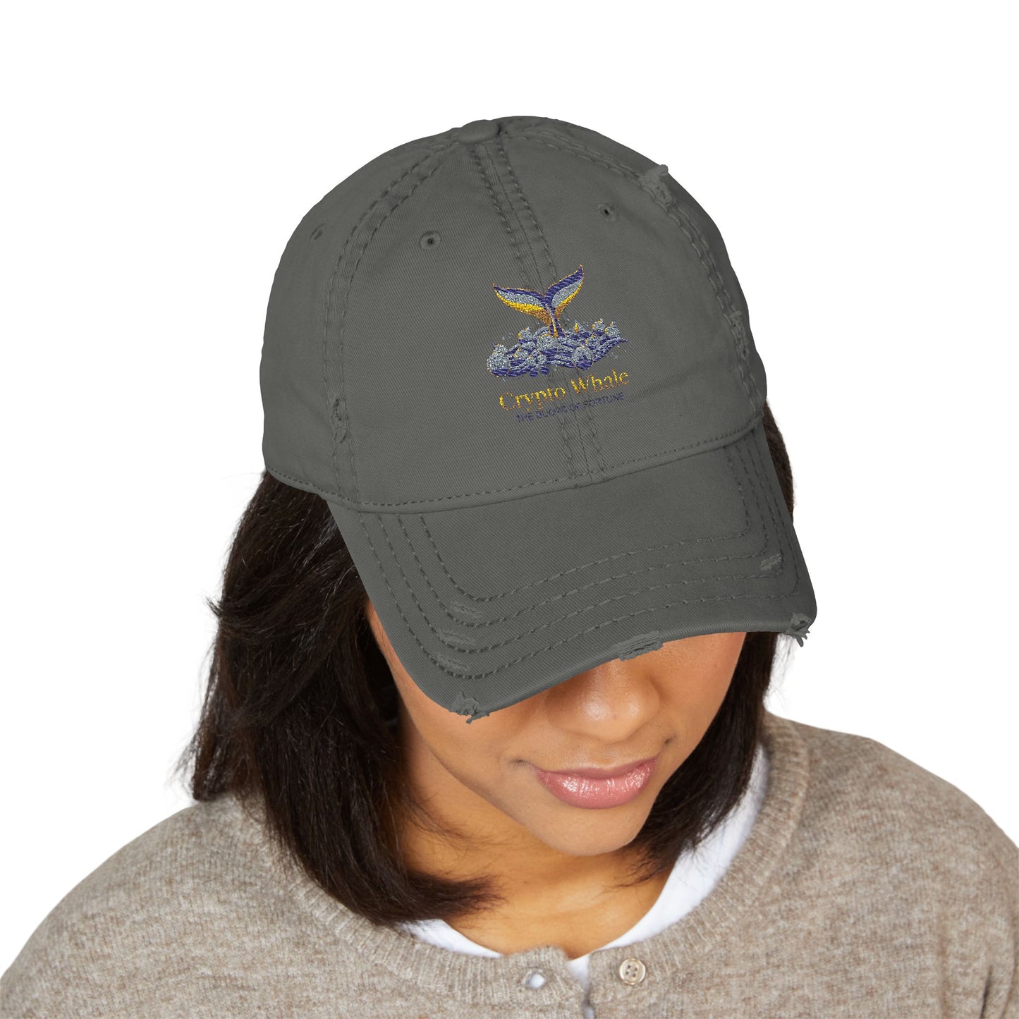 Distressed Embroidered Whale Tail Dad Hat — Coastal Casual Baseball Cap