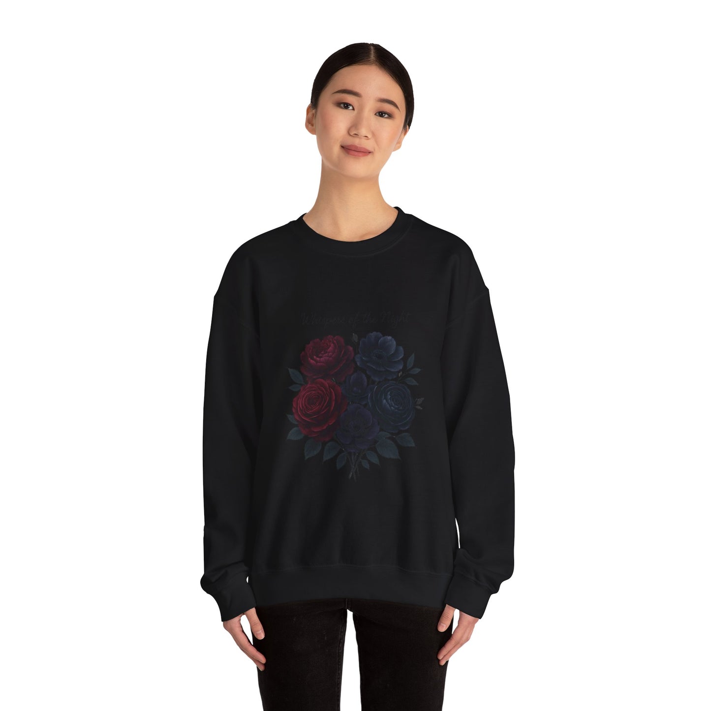 Whispers of the Night floral roses Sweatshirt | dark red black bouquet