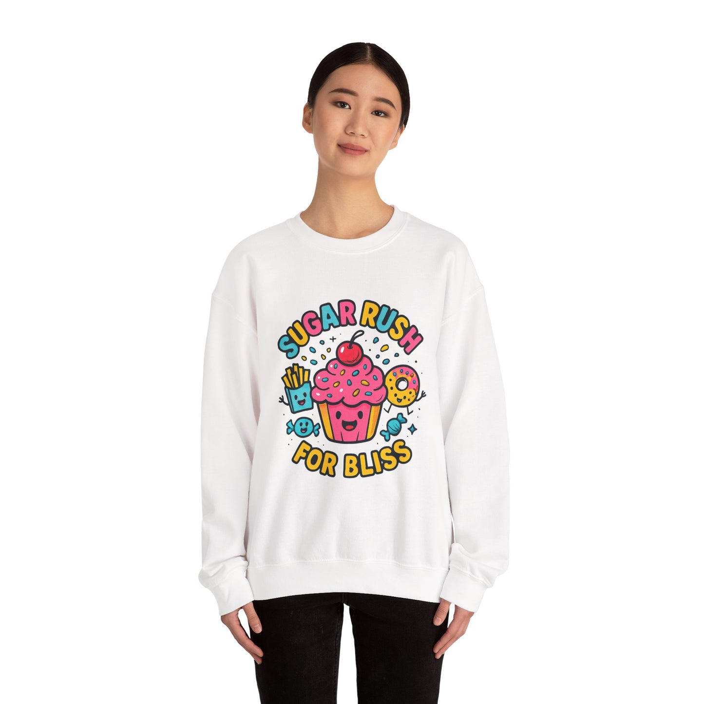 Crewneck Sweatshirt with Sugar Rush Snacks and Cakes Design - Oceanfront Products