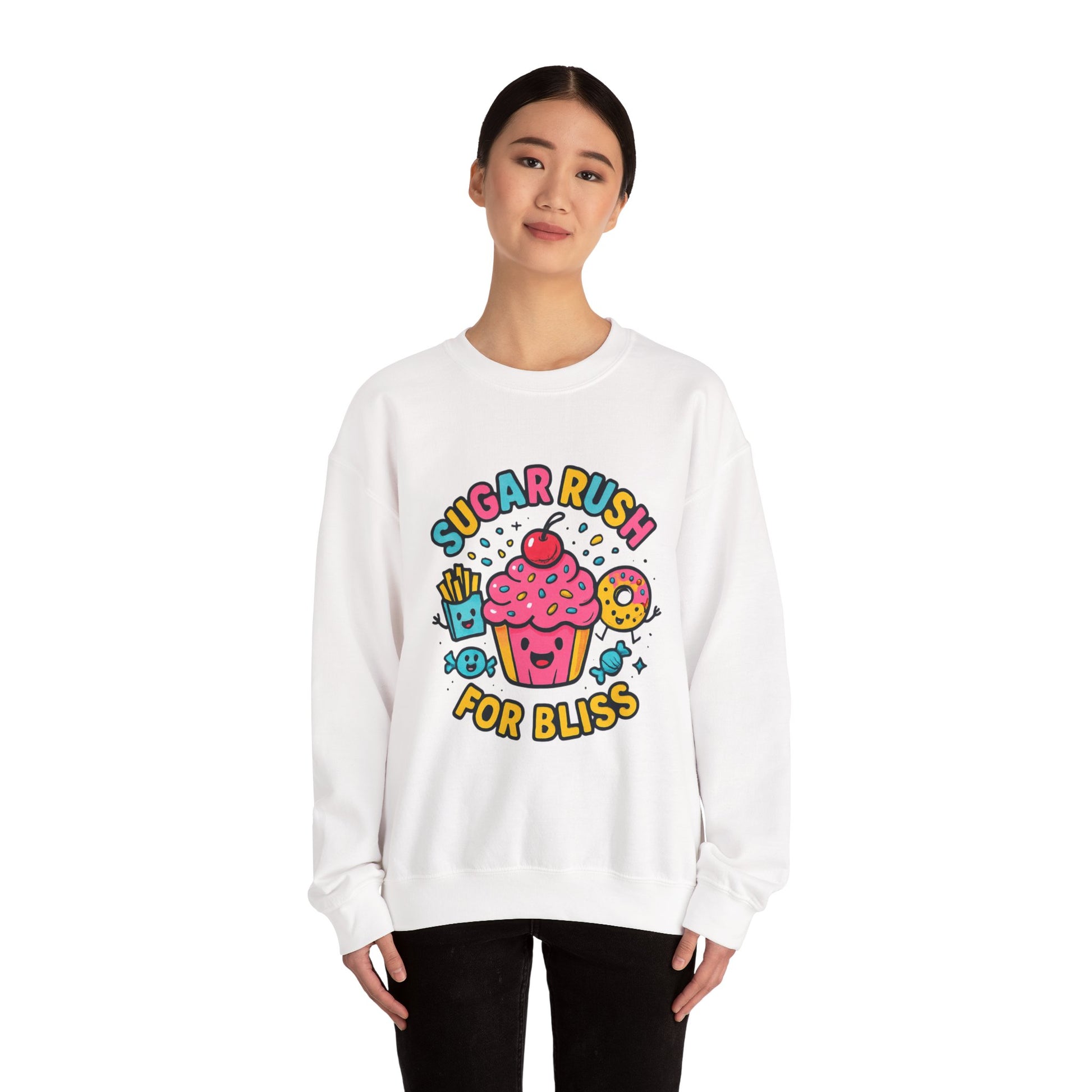 Crewneck Sweatshirt with Sugar Rush Snacks and Cakes Design - Oceanfront Products