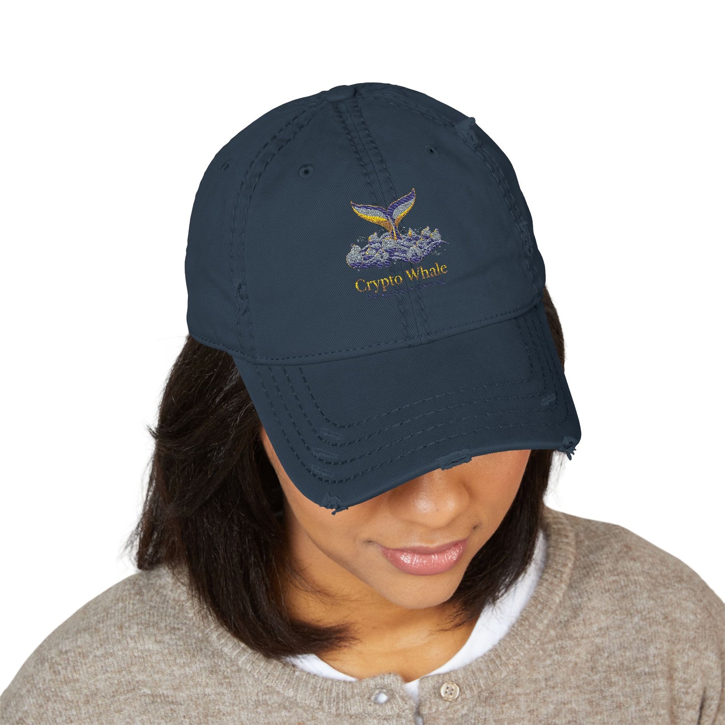 Distressed Embroidered Whale Tail Dad Hat — Coastal Casual Baseball Cap