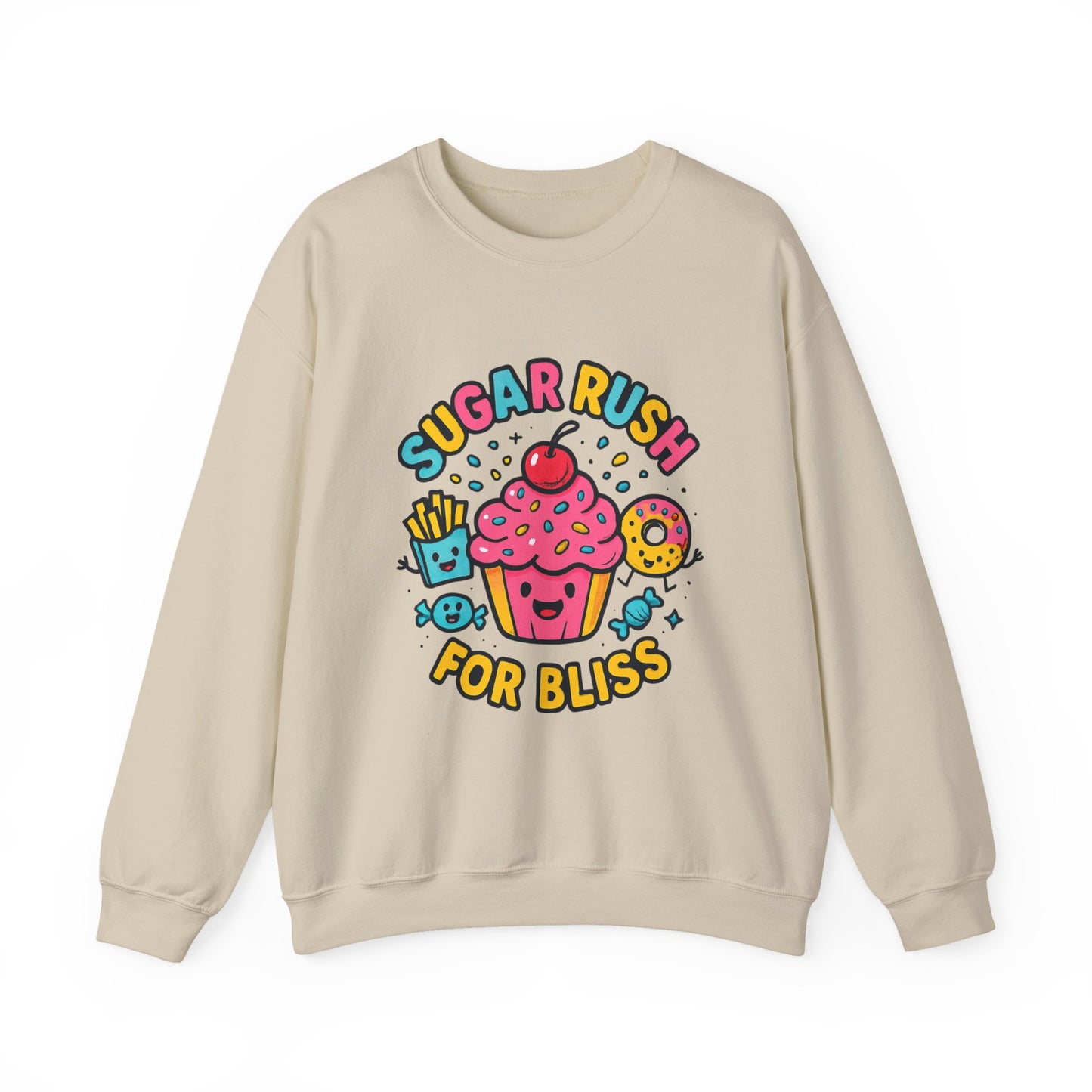 Crewneck Sweatshirt with Sugar Rush Snacks and Cakes Design - Oceanfront Products
