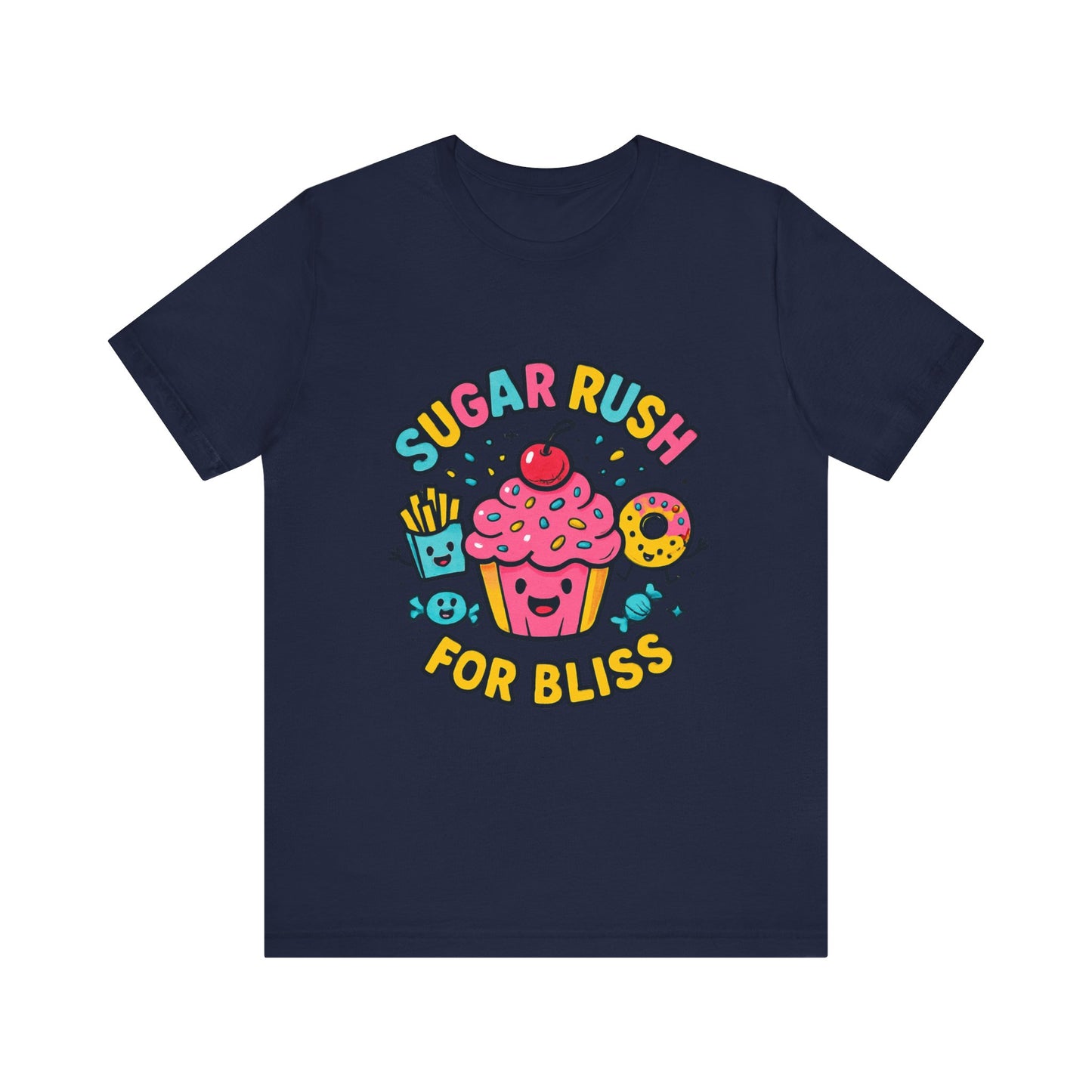 Sugar Rush for Bliss – Cartoon Snack Party Tee | Colorful Cupcake Design | Whimsical Foodie Shirt | Kawaii Vaporwave Candy Aesthetic