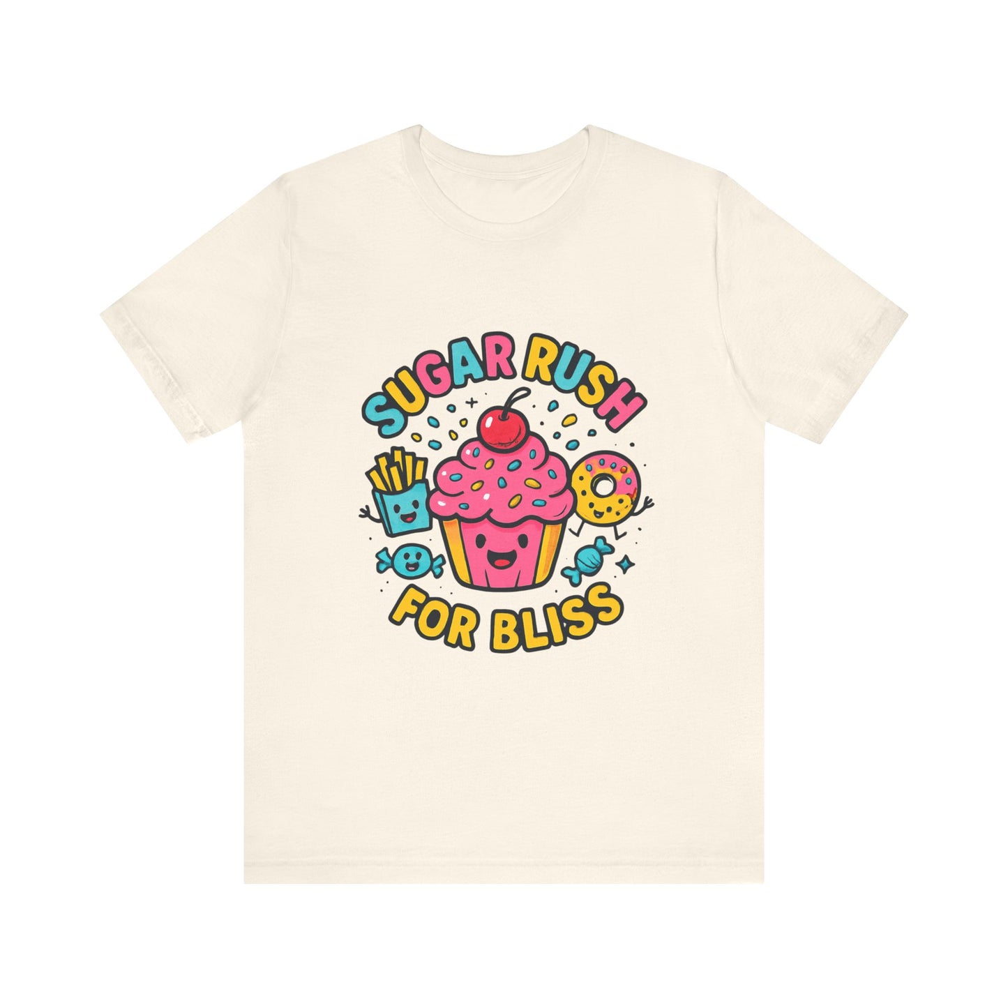 Sugar Rush for Bliss – Cartoon Snack Party Tee | Colorful Cupcake Design | Whimsical Foodie Shirt | Kawaii Vaporwave Candy Aesthetic