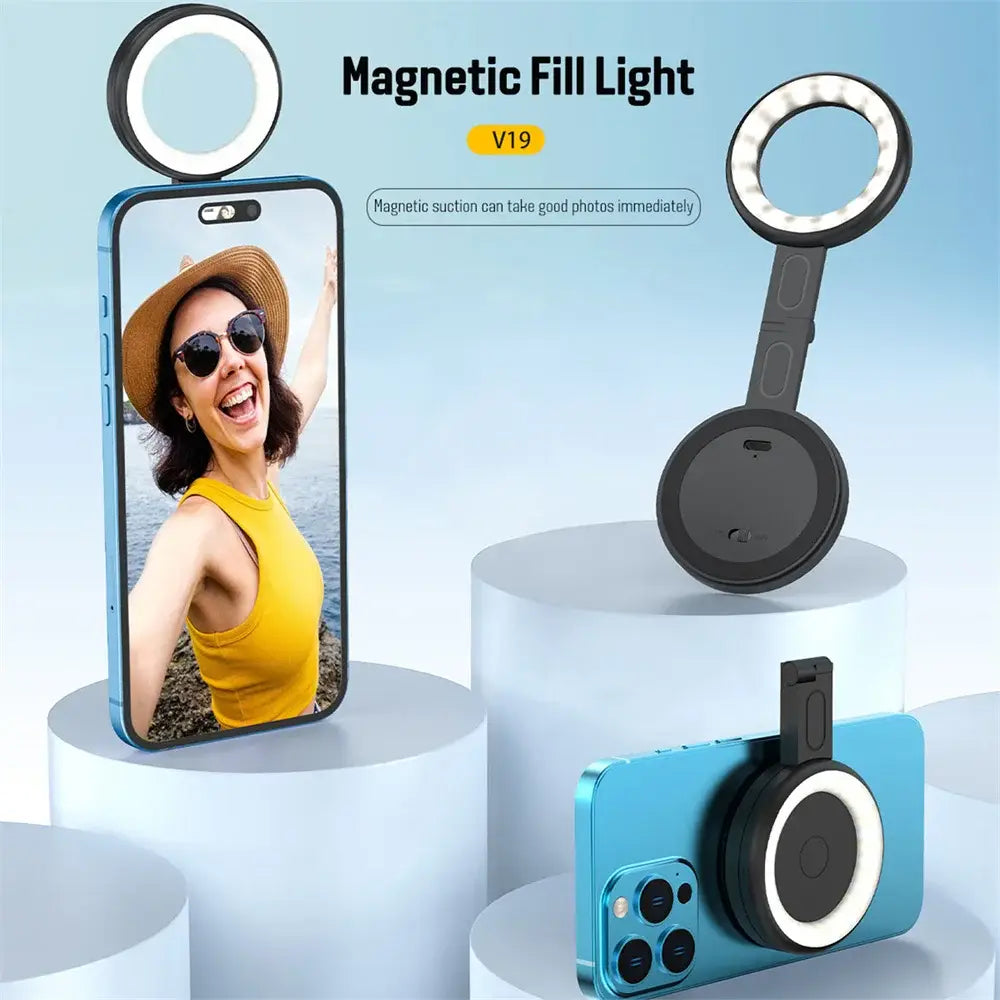 Magnetic LED Fill Light for Phone Selfie Light LED Video Light 2500K-9000K Dimmable Built-in Battery Replacement