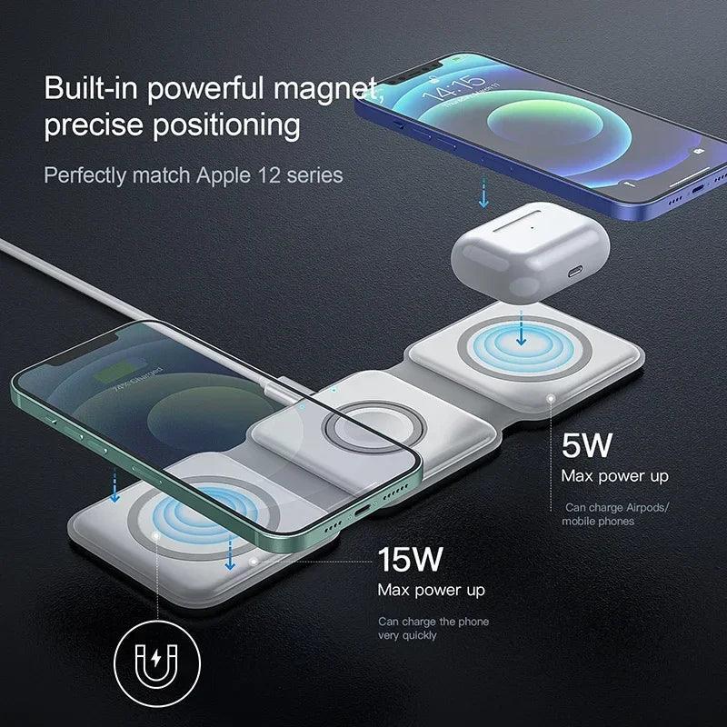 3-in-1 Magnetic Multi-function Charger Folding Wireless Charger for Xiaomi Apple Phone Headset Watch Airpods Charger - Oceanfront Products