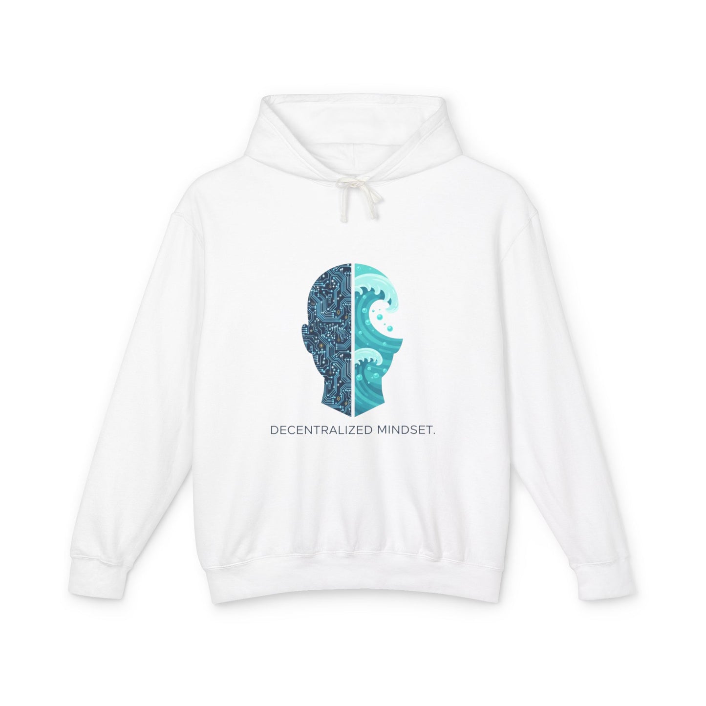 Decentralized Mindset Hoodie — Ocean Wave Split Face Graphic Hooded Sweatshirt