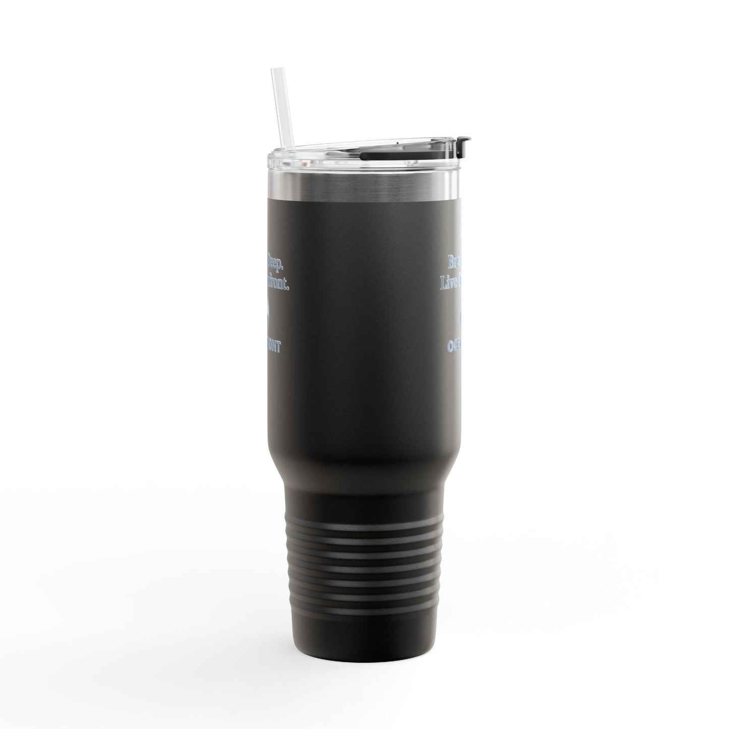 Oceanfront Insulated Travel Mug – “Breathe Deep. Live Oceanfront.” | Custom Name Option