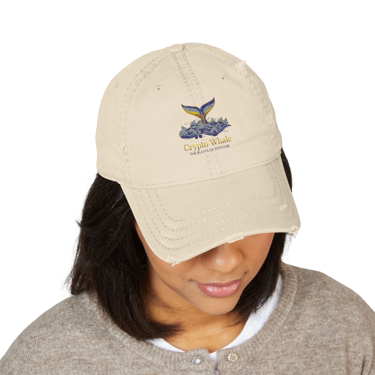 Distressed Embroidered Whale Tail Dad Hat — Coastal Casual Baseball Cap