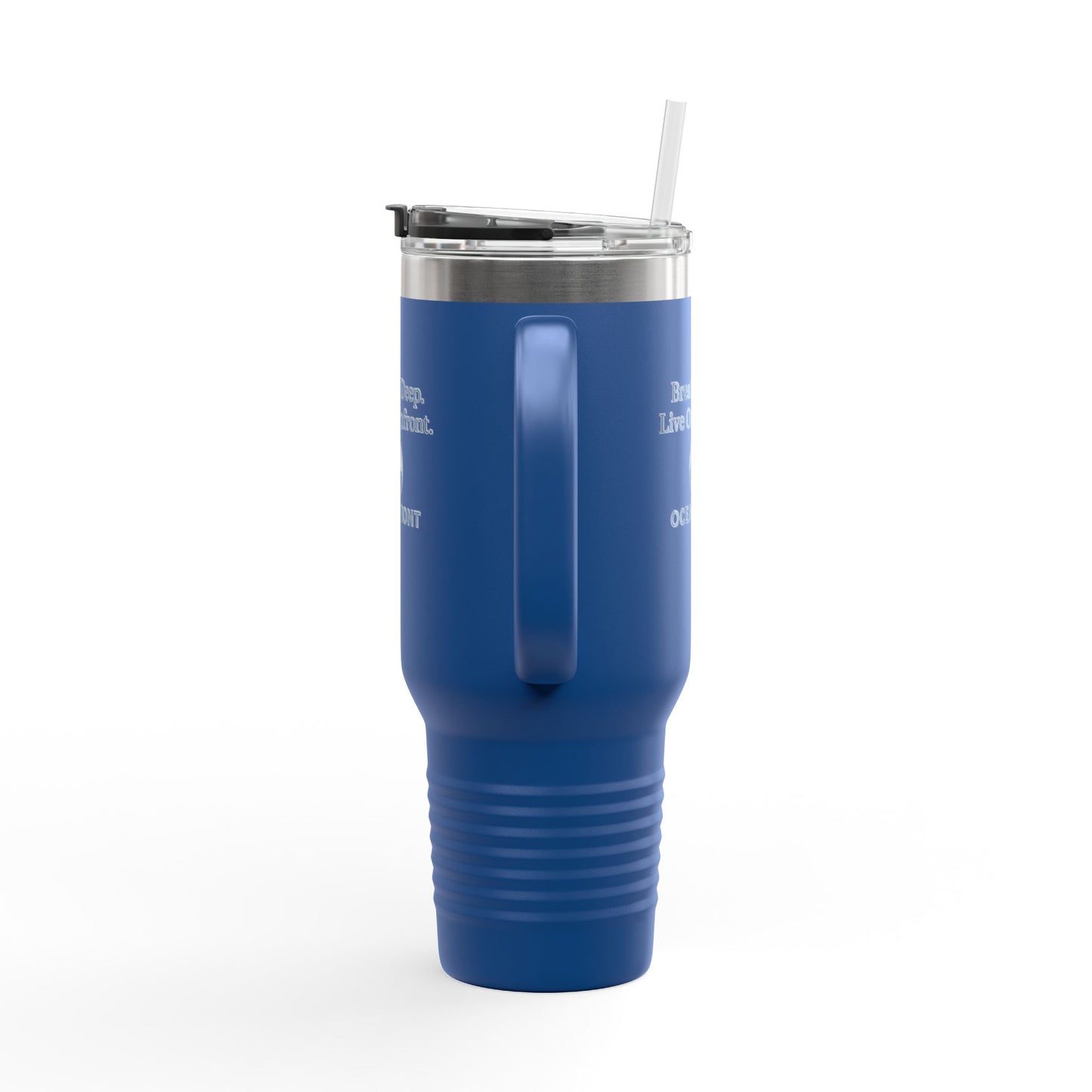 Oceanfront Insulated Travel Mug – “Breathe Deep. Live Oceanfront.” | Custom Name Option
