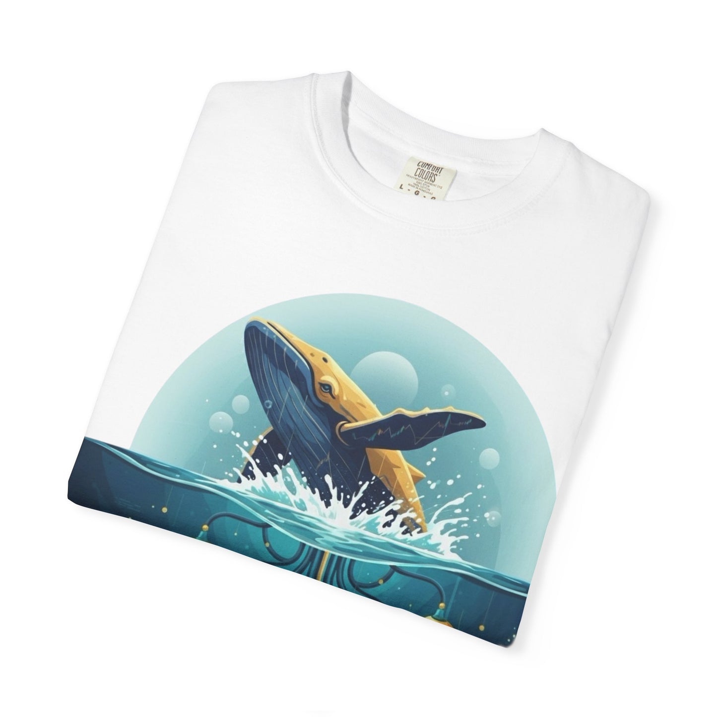 Crypto Whale T-Shirt — Ocean Whale & Gold Crypto Icons Graphic Tee