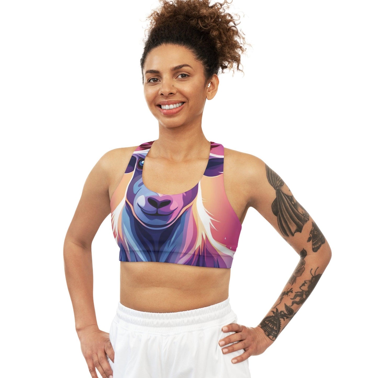 Vibrant Goat-Themed Sports Bra: Energize Your Workout with Playful Style - Oceanfront Products