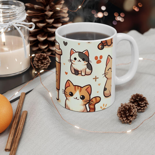 Charming Cat Illustration Coffee Cup: Purr-fect for Cat Lovers - Oceanfront Products