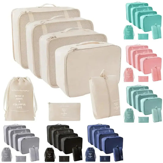 Travel organizer storage with 7 pcs suitcase packing cubes set for efficient packing