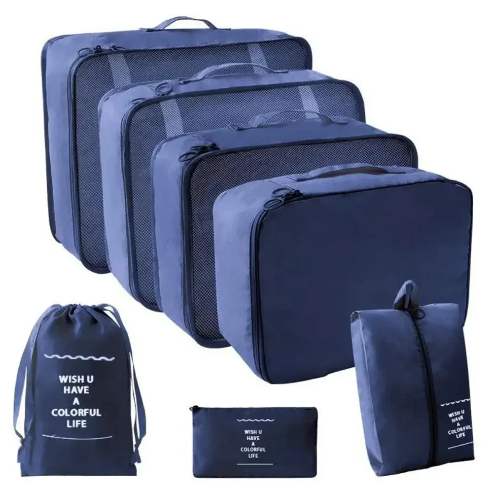 Navy blue travel organizer storage and suitcase packing cubes set for efficient packing