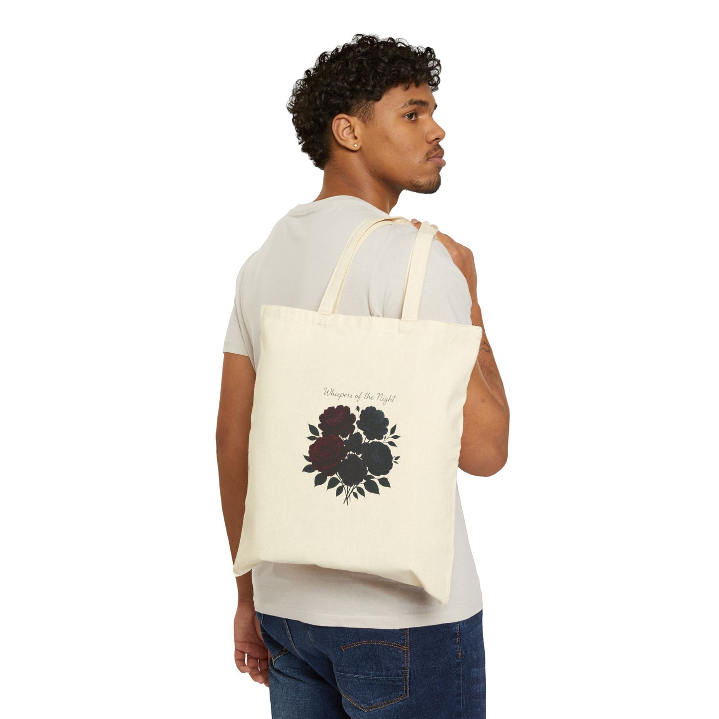 Dark Floral Bouquet Tote Bag | Minimal Botanical Canvas