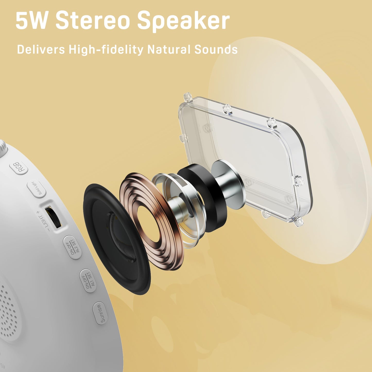 Oceanfront Sunrise Glow Clock – Wake-Up Light, Sleep Aid, Dual Alarm, 7 Colors, Natural Sunrise Simulation