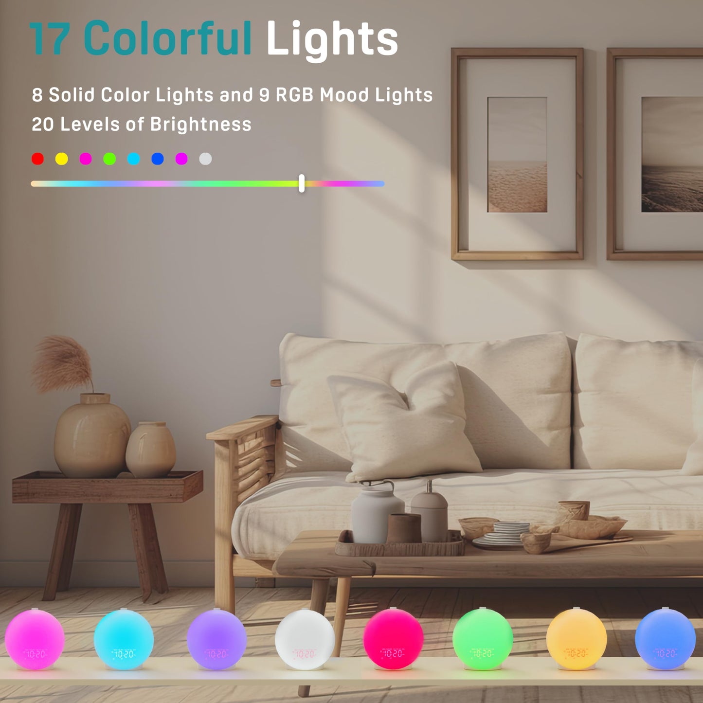 Oceanfront Sunrise Glow Clock – Wake-Up Light, Sleep Aid, Dual Alarm, 7 Colors, Natural Sunrise Simulation