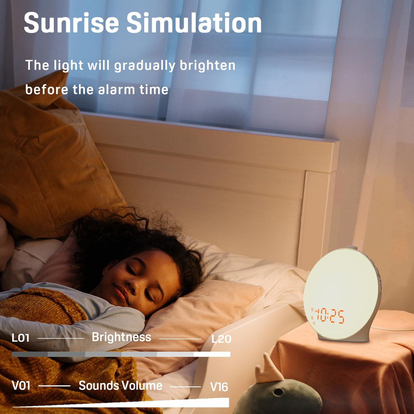 Oceanfront Sunrise Glow Clock – Wake-Up Light, Sleep Aid, Dual Alarm, 7 Colors, Natural Sunrise Simulation