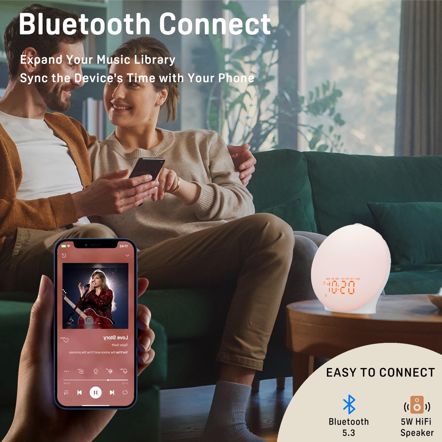 Oceanfront Sunrise Glow Clock – Wake-Up Light, Sleep Aid, Dual Alarm, 7 Colors, Natural Sunrise Simulation