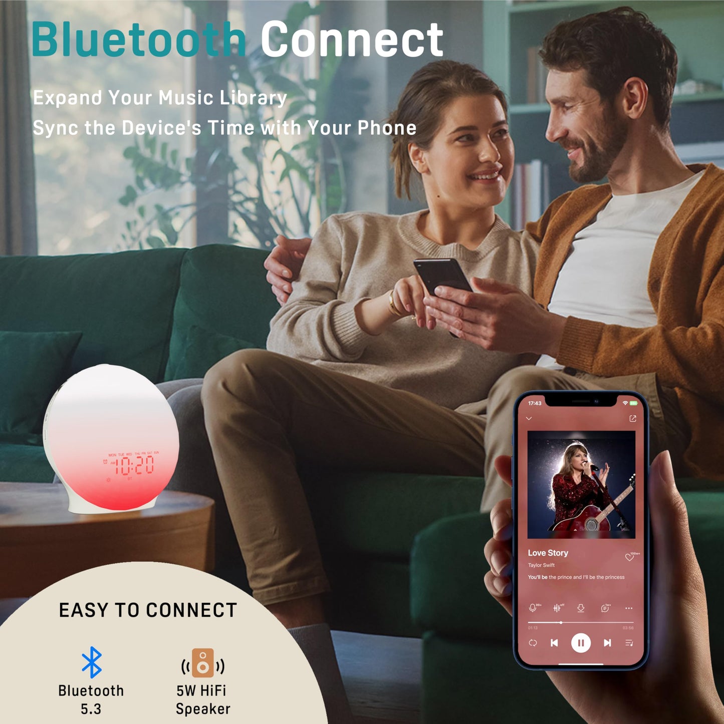 Oceanfront Sunrise Glow Clock – Wake-Up Light, Sleep Aid, Dual Alarm, 7 Colors, Natural Sunrise Simulation