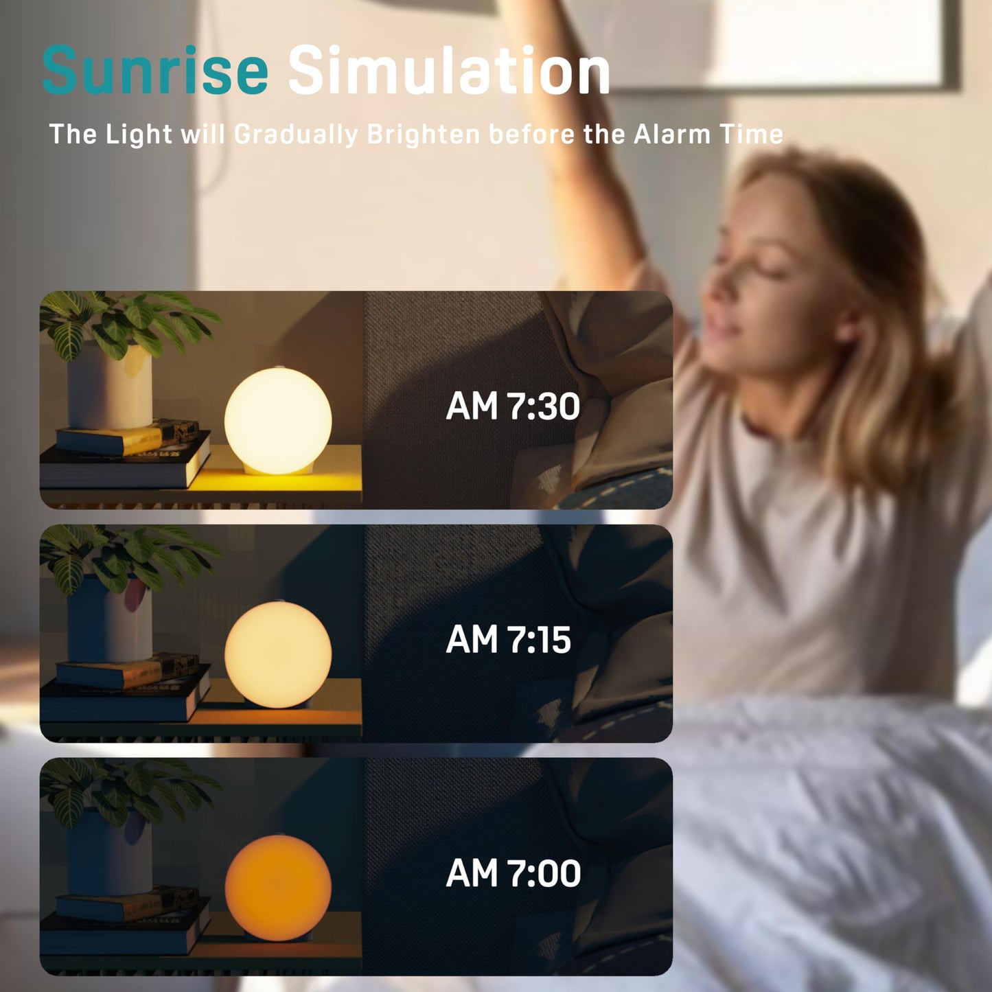 Oceanfront Sunrise Glow Clock – Wake-Up Light, Sleep Aid, Dual Alarm, 7 Colors, Natural Sunrise Simulation