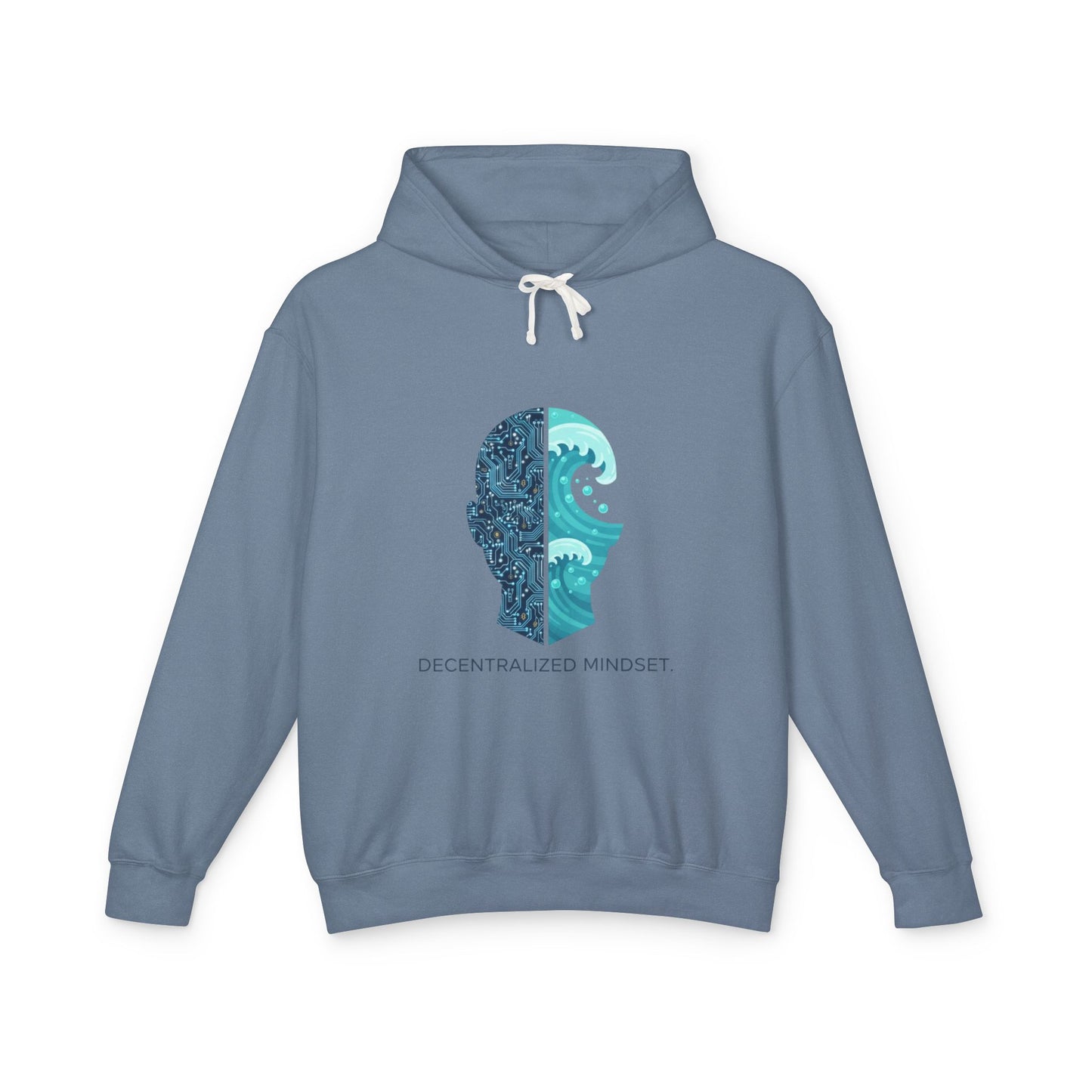 Decentralized Mindset Hoodie — Ocean Wave Split Face Graphic Hooded Sweatshirt