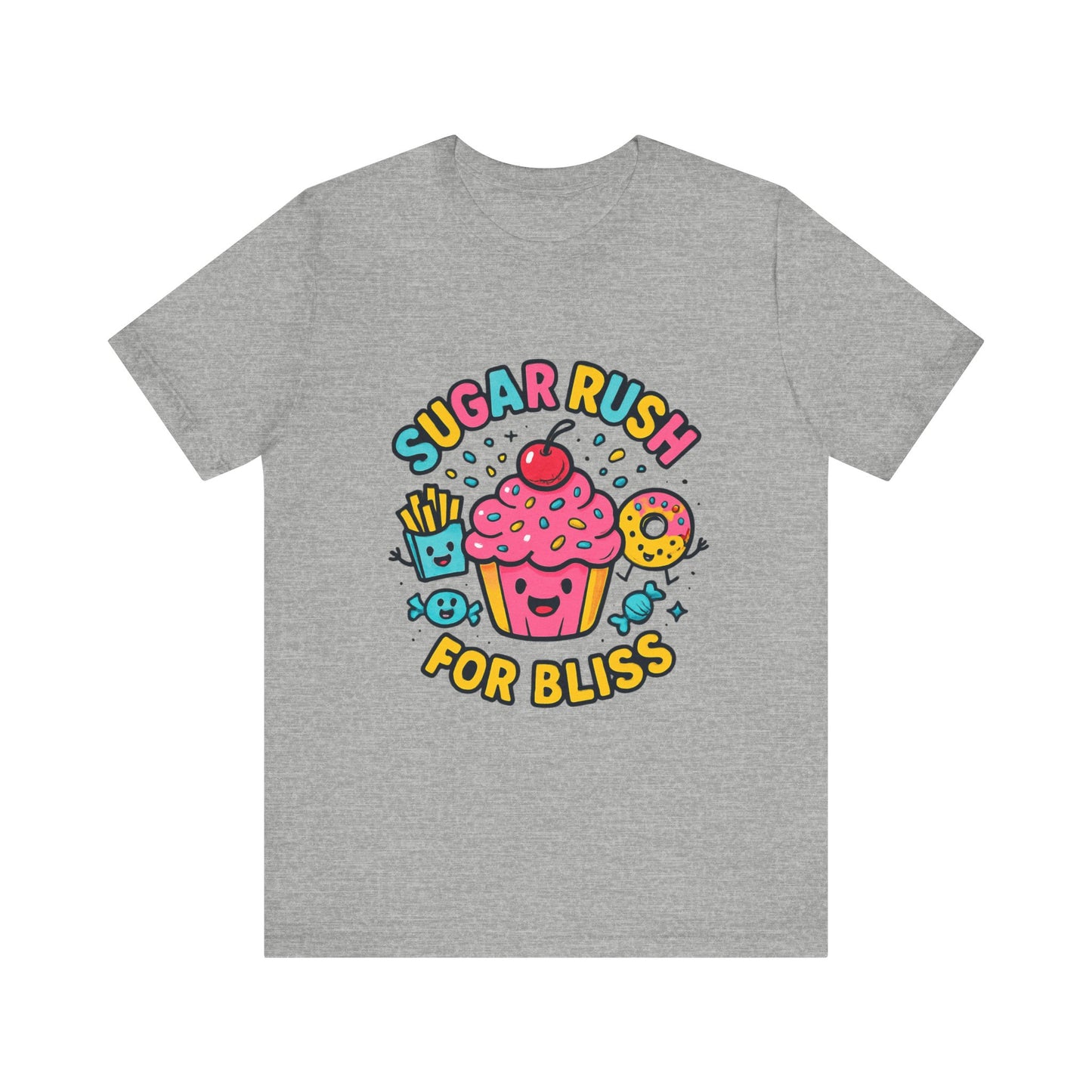 Sugar Rush for Bliss – Cartoon Snack Party Tee | Colorful Cupcake Design | Whimsical Foodie Shirt | Kawaii Vaporwave Candy Aesthetic