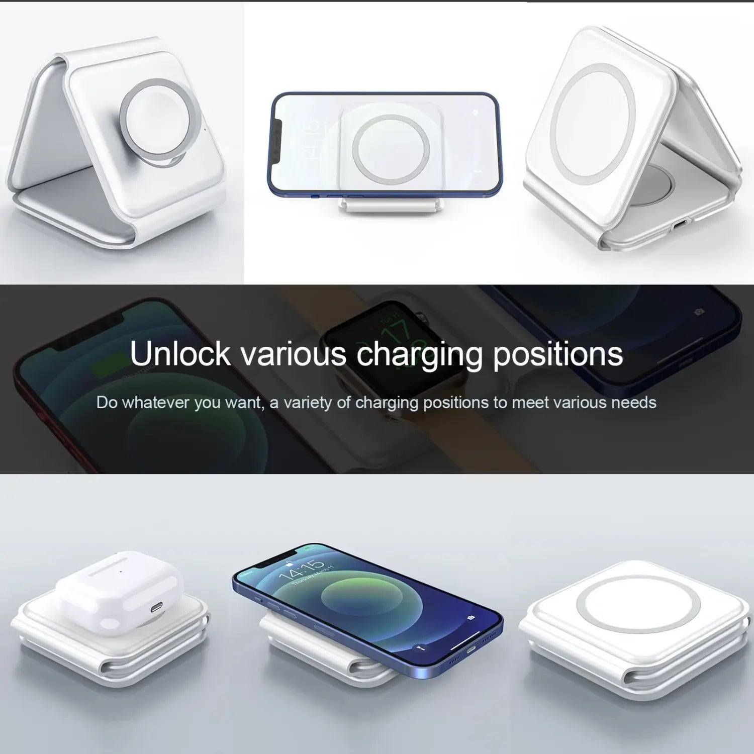 3-in-1 Magnetic Multi-function Charger Folding Wireless Charger for Xiaomi Apple Phone Headset Watch Airpods Charger