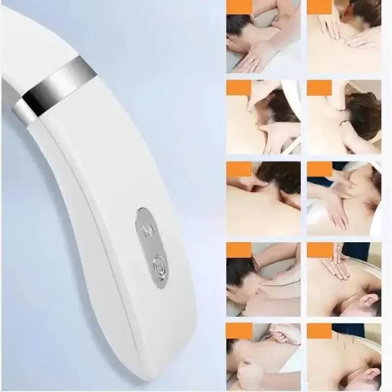 White cervical massager portable mini neck shoulder deep massage with silver accents