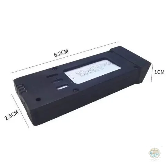 Black rectangular E58 folding aerial drone battery with dimensions Oceanfront Products