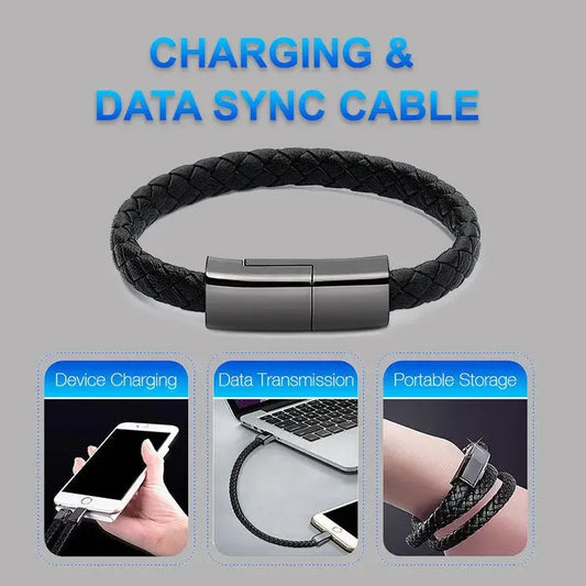 Stylish braided leather bracelet with built-in usb charger and usb c cable for phones